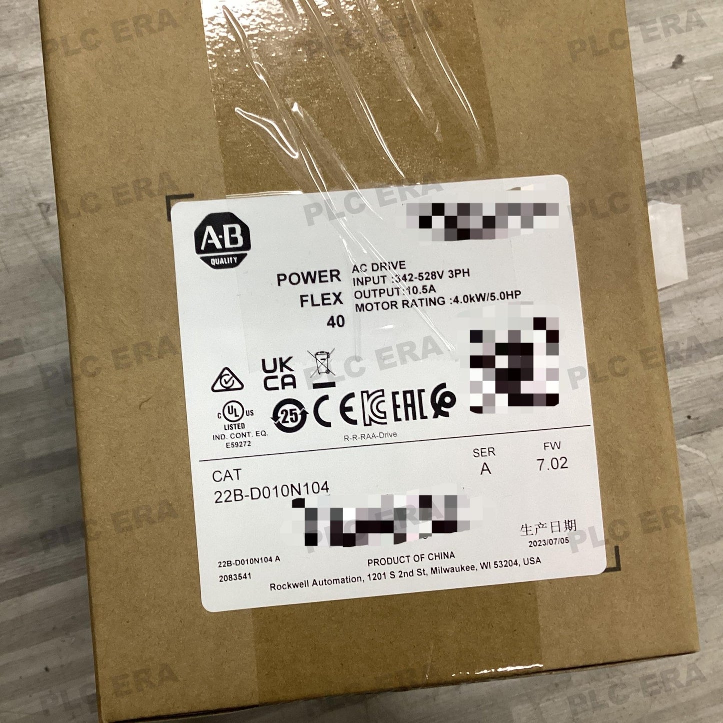 PLC ERA warehouse stocked with Original New Allen-Bradley 22B-D010N104 and industrial automation modules ready for global shipping