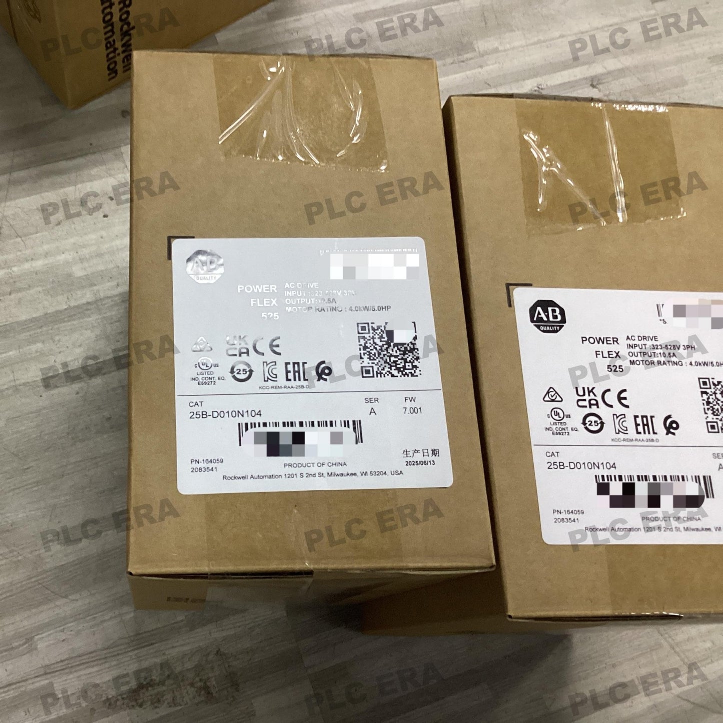 PLC ERA warehouse stocked with Original New Allen-Bradley 25B-D010N104 and industrial automation modules ready for global shipping