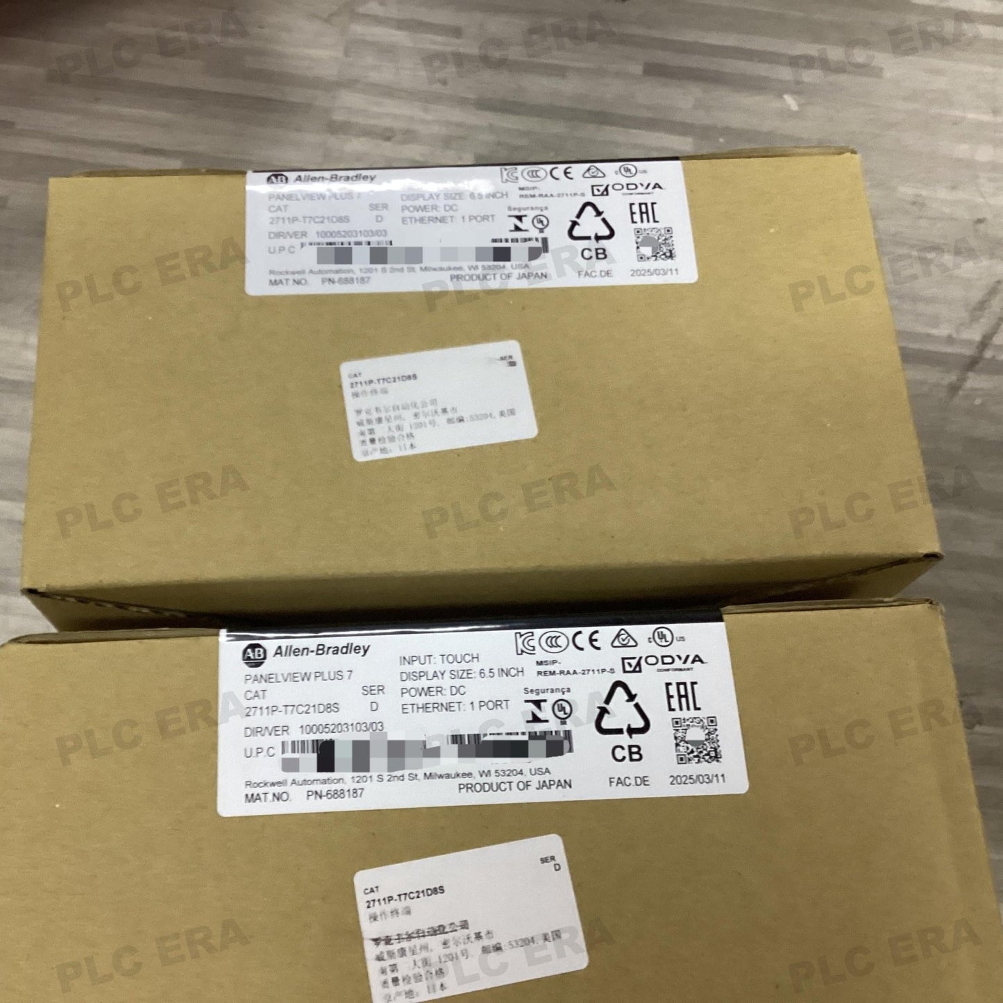 PLC ERA warehouse stocked with Original New Allen-Bradley 2711P-T7C21D8S and industrial automation modules ready for global shipping