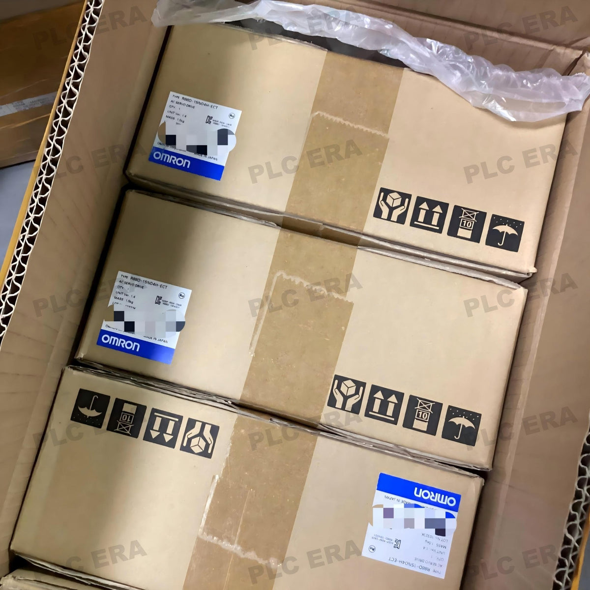 PLC ERA warehouse stocked with Original New Omron R88D-1SN04H-ECT and industrial automation modules ready for global shipping