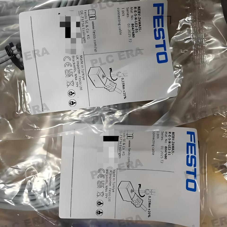 Festo NEBV - Z4WA2L - R - E - 5 - N - LE2 - S1 Connecting Cable 2 - Pin 5m PUR IP65 - PLC ERA