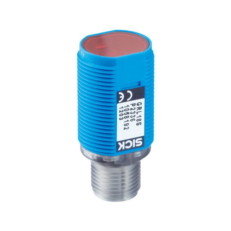 SICK GRL18S-P2336 1058192 GRL18S cylindrical retro‑reflective photoelectric sensor M18 plastic housing axial beam exit front view