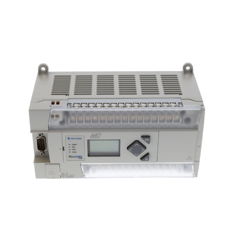 Allen‑Bradley 1766‑L32BWA controller side view with dimensions
