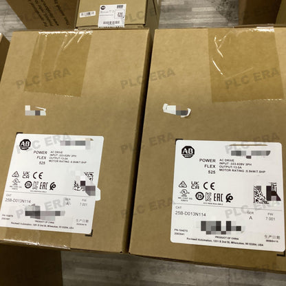 PLC ERA warehouse stocked with Original New Allen-Bradley 25B-D013N114 and industrial automation modules ready for global shipping