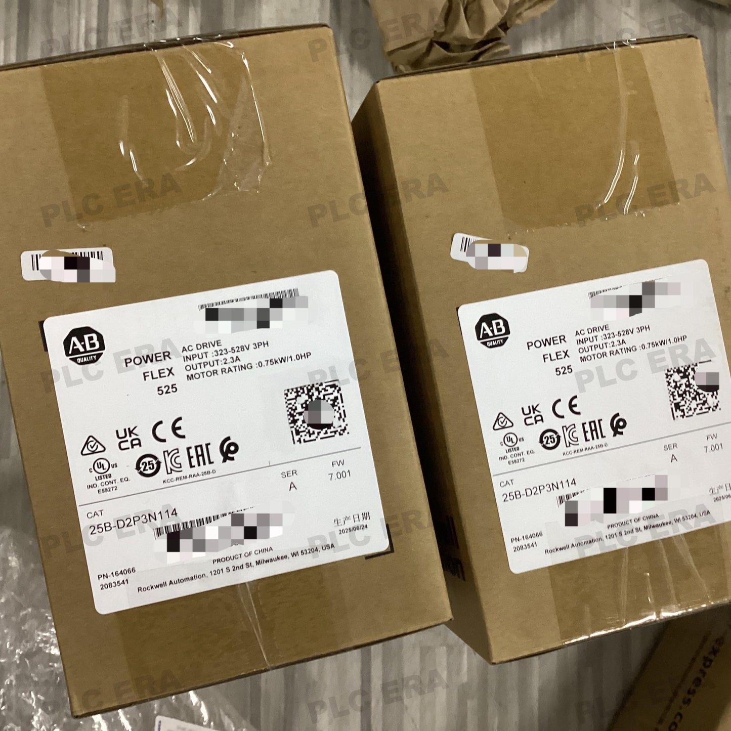 PLC ERA warehouse stocked with Original New Allen-Bradley 25B-D2P3N114 and industrial automation modules ready for global shipping