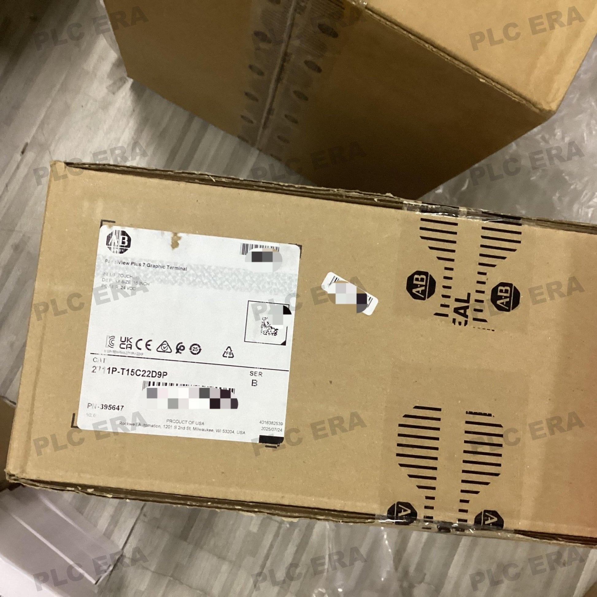 PLC ERA warehouse stocked with Original New Allen-Bradley 2711P-T15C22D9P and industrial automation modules ready for global shipping