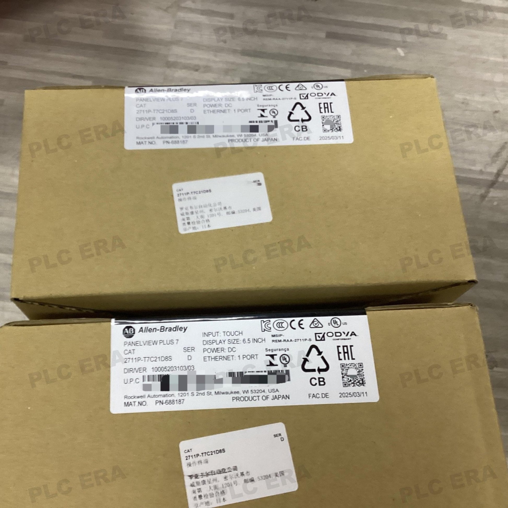 PLC ERA warehouse stocked with Original New Allen-Bradley 2711P-T7C21D8S and industrial automation modules ready for global shipping