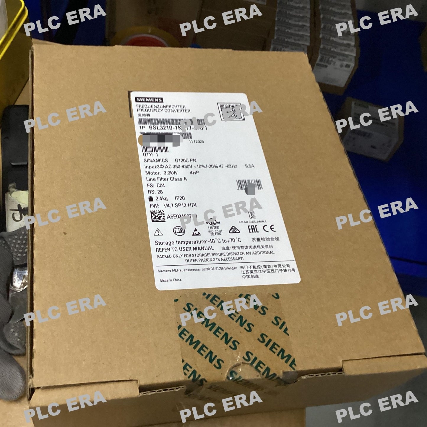 PLC ERA warehouse stocked with Original New Siemens 6SL3210-1KE17-5AF1 and industrial automation modules ready for global shipping