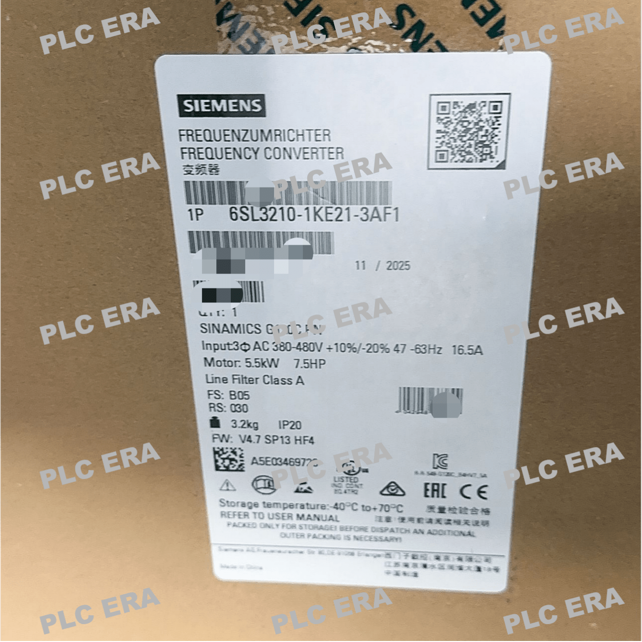 PLC ERA warehouse stocked with Original New Siemens 6SL3210-1KE21-3AF1 and industrial automation modules ready for global shipping
