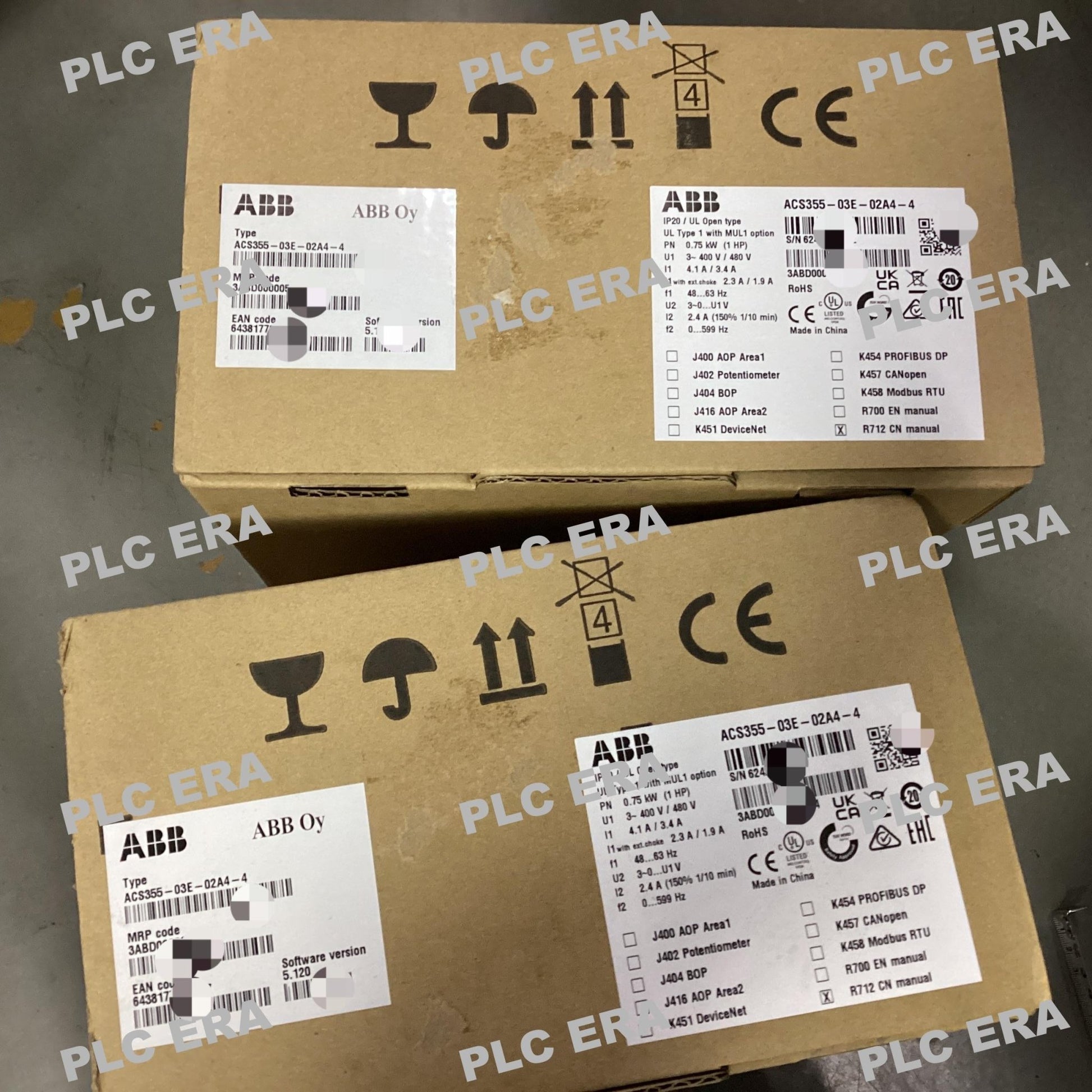 PLC ERA warehouse stocked with Original New ABB ACS355-03E-02A4-4 and industrial automation modules ready for global shipping