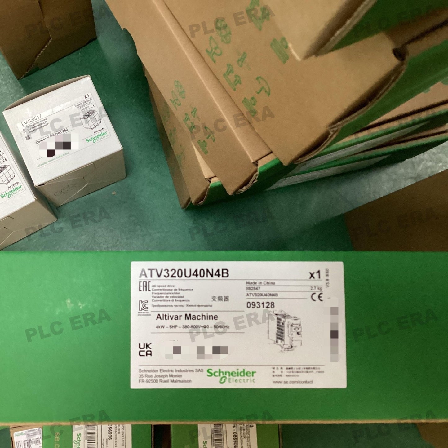 PLC ERA warehouse stocked with Original New Schneider Electric ATV320U40N4B and industrial automation modules ready for global shipping