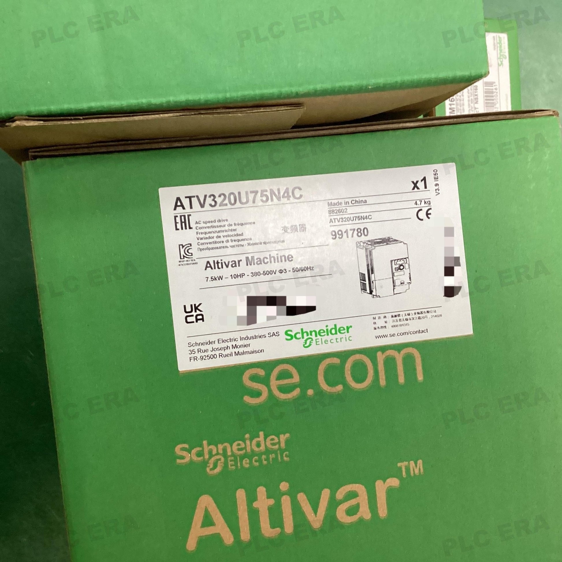PLC ERA warehouse stocked with Original New Schneider Electric ATV320U75N4C and industrial automation modules ready for global shipping