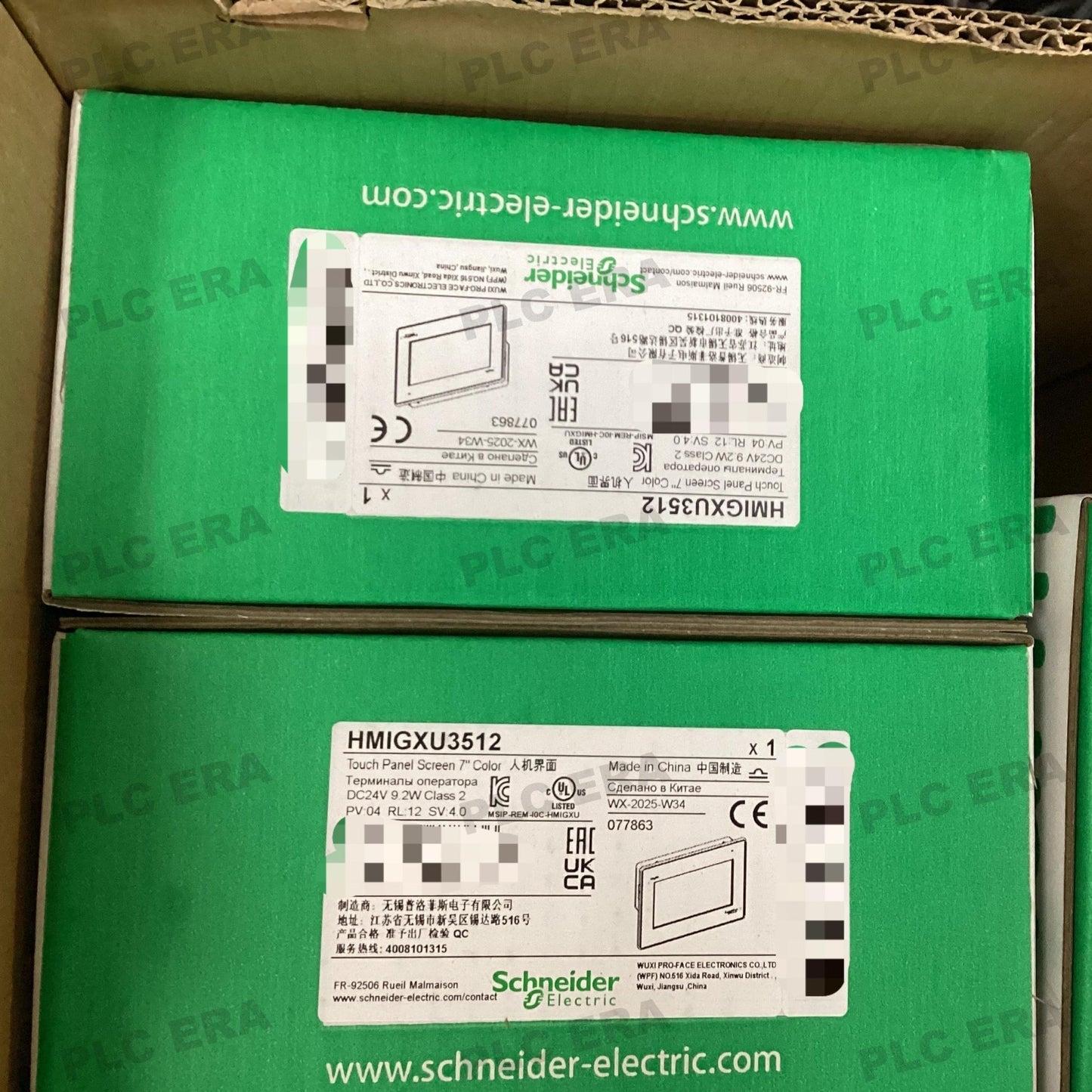 PLC ERA warehouse stocked with Original New Schneider Electric HMIGXU3512 and industrial automation modules ready for global shipping