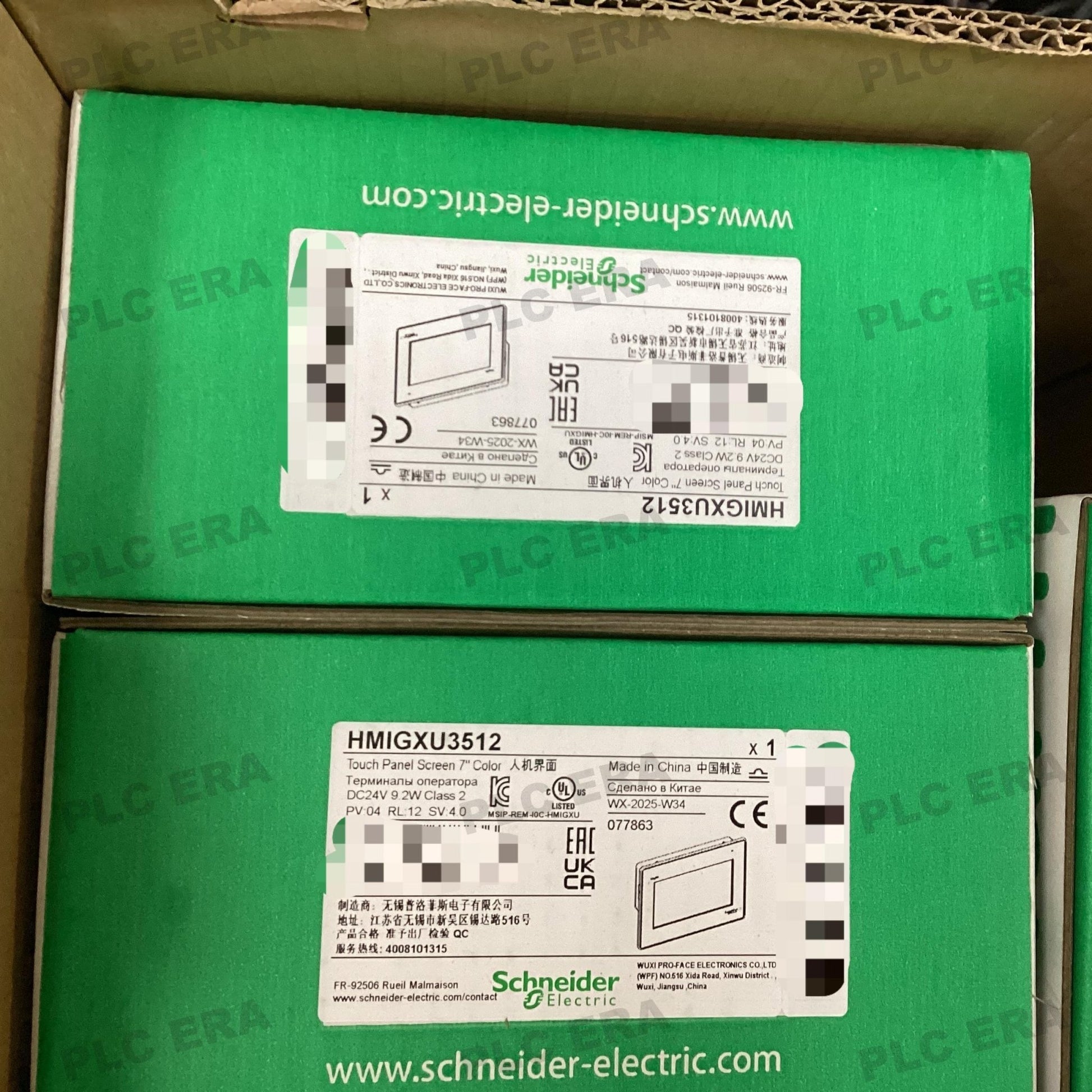 PLC ERA warehouse stocked with Original New Schneider Electric HMIGXU3512 and industrial automation modules ready for global shipping