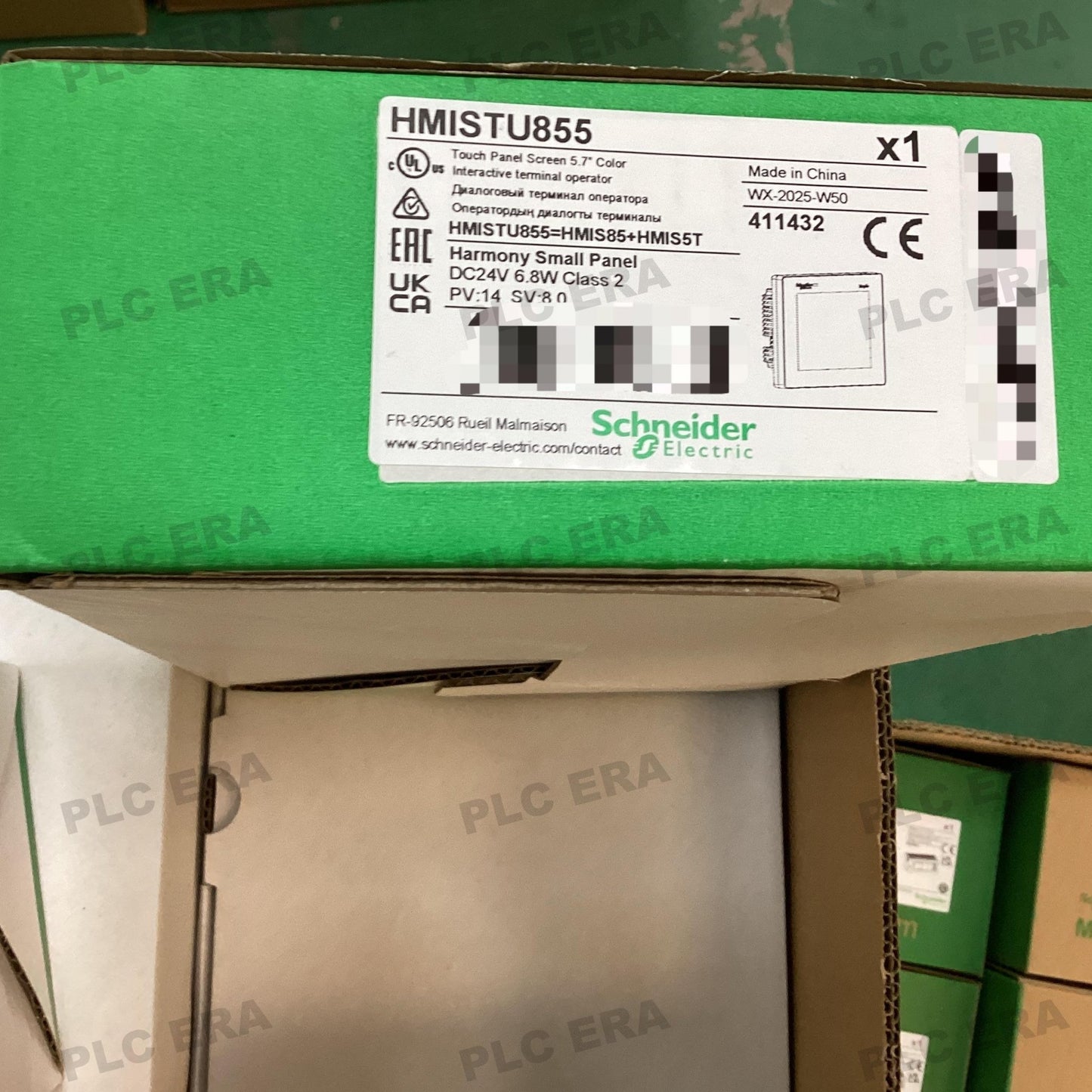 PLC ERA warehouse stocked with Original New Schneider Electric HMISTU855 and industrial automation modules ready for global shipping