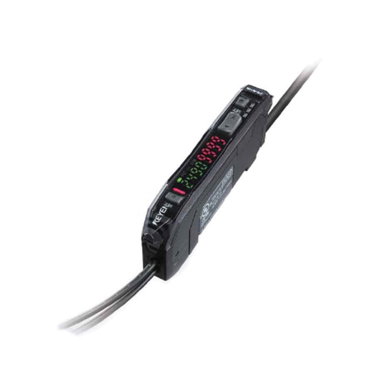 KEYENCE FS-N11P digital fiber optic sensor amplifier, cable-type main unit with PNP output, compact design, fast response, stable detection performance for industrial automation and PLC control systems.