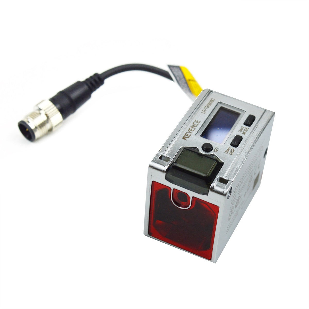KEYENCE LR-TB5000C all-purpose laser sensor with 5 m detection range, M12 connector cable, Laser Class 2, compact industrial design, precise high-speed object detection for automation and material handling.