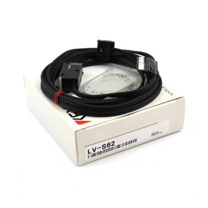 KEYENCE LV-S62 retro-reflective sensor head with parallel light area, high-speed object detection, compact design, durable construction, reliable performance for industrial automation systems.