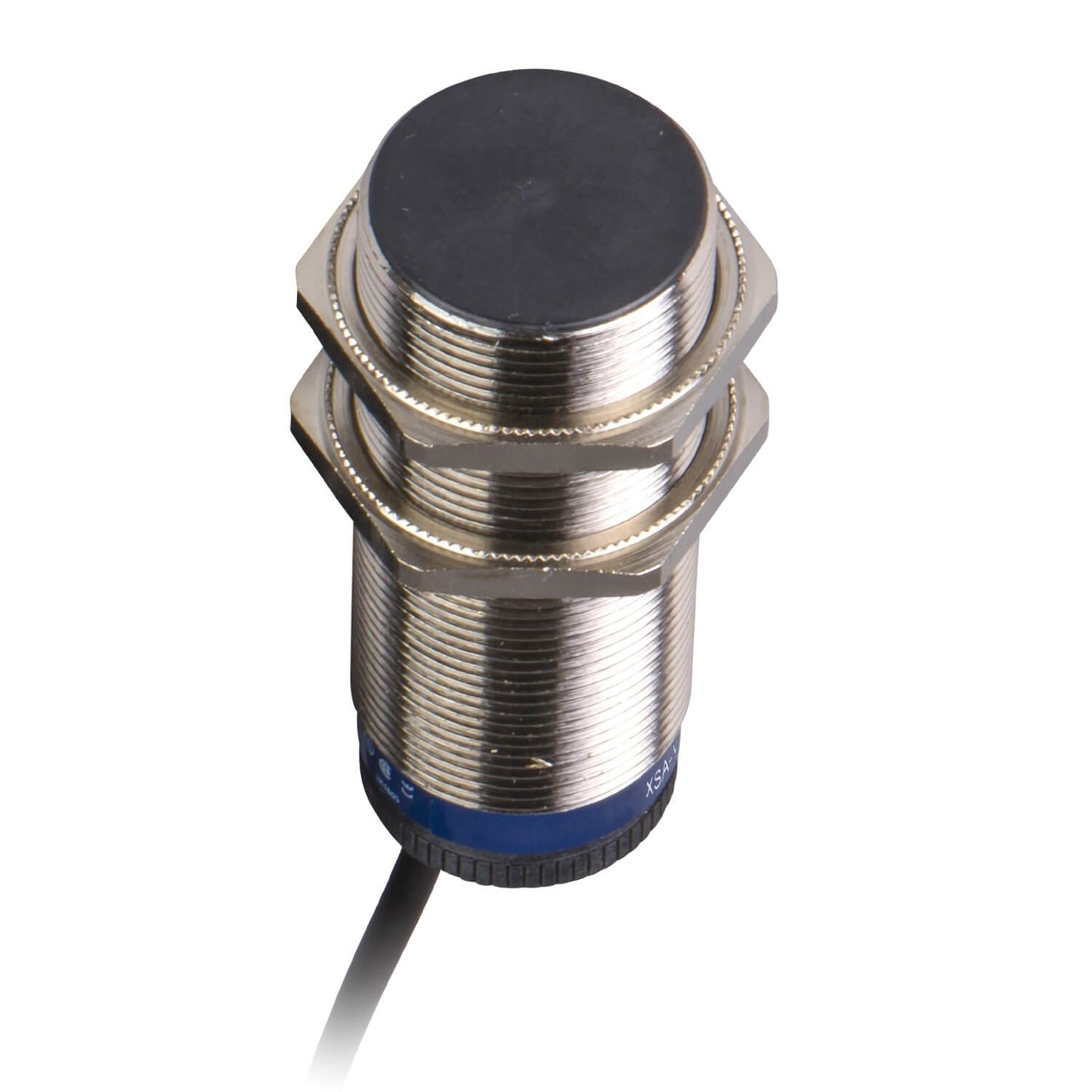 TELEMECANIQUE XSAV12373 XS series inductive proximity sensor, M30, 10 mm sensing distance, rotation monitoring 120–3000 c/mn, 12–48 VDC, 2 m cable, precise industrial automation sensor for machinery control.