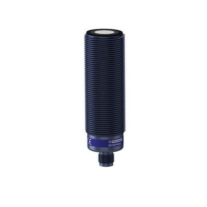 TELEMECANIQUE XXS30P2VM12 ultrasonic sensor, plastic M30 cylindrical housing, straight-beam detection, 2 m range, 0–10 V analog output, high-precision sensor for industrial automation and distance measurement applications.
