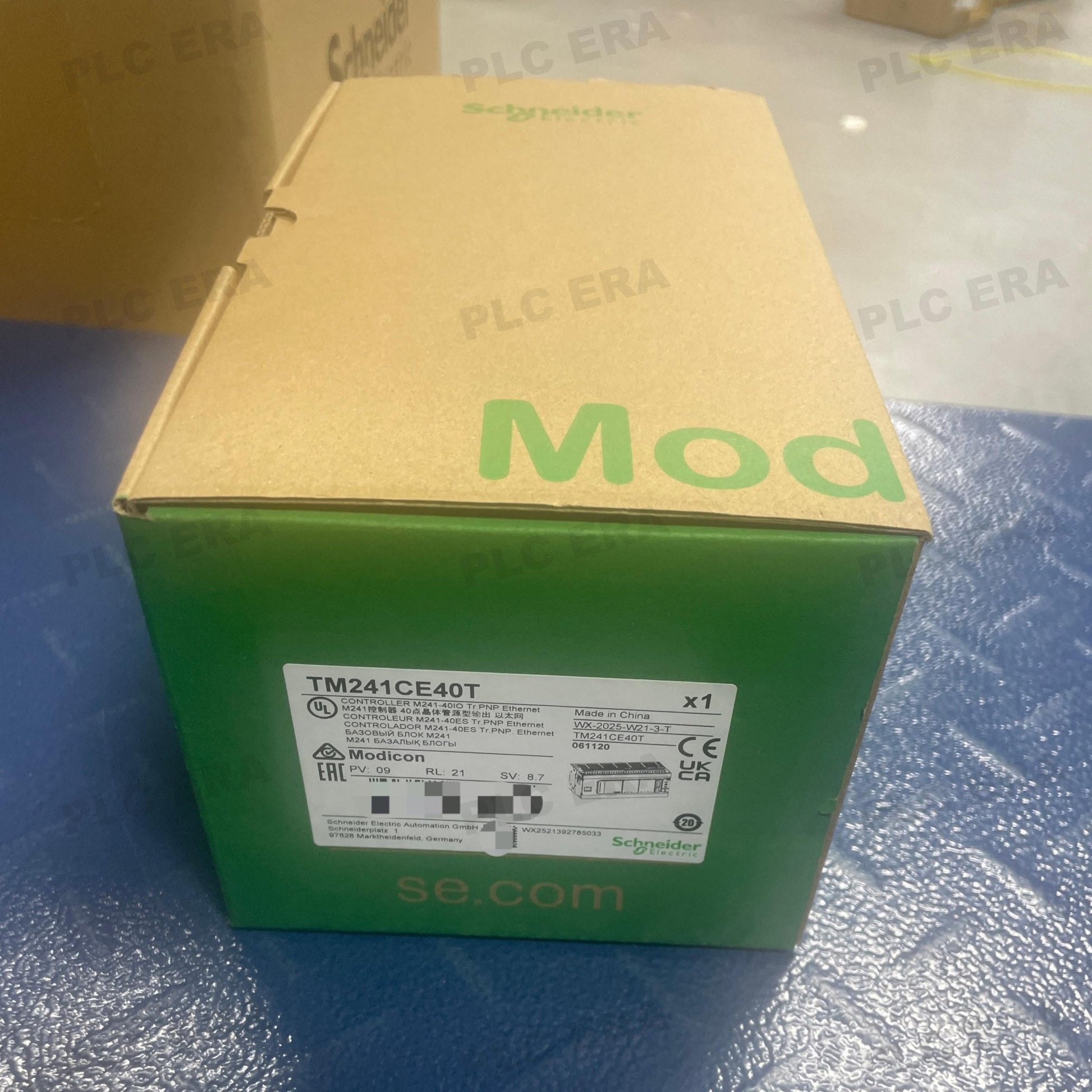 PLC ERA warehouse stocked with Original New Schneider Electric TM241CE40T and industrial automation modules ready for global shipping