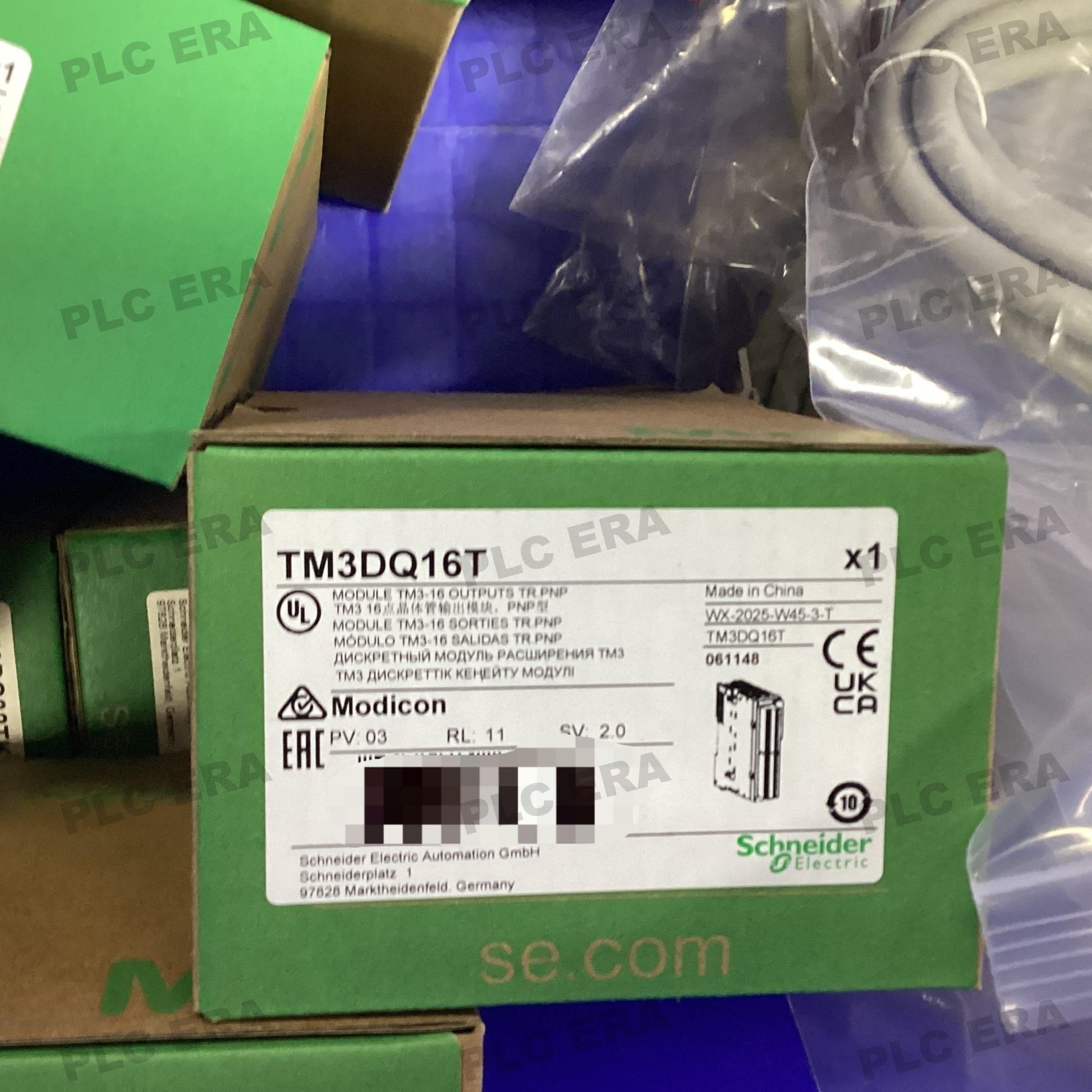 PLC ERA warehouse stocked with Original New Schneider Electric TM3DQ16T and industrial automation modules ready for global shipping
