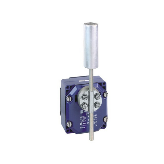 Telemecanique Sensors XCRT115 XC Standard limit switch with roller lever, zinc-plated metal enclosure, 2 C/O contacts, industrial position detection switch for automation and machinery applications.