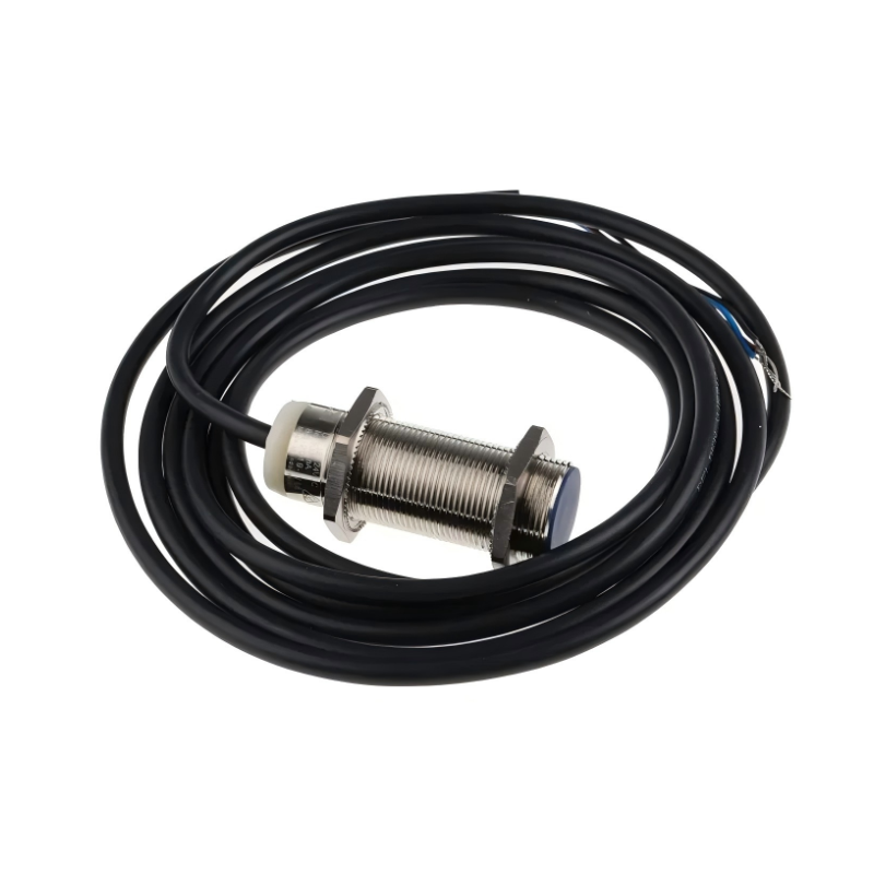 Telemecanique Sensors XS118BLPAL2 XS1 Series inductive proximity sensor, M18 threaded brass housing, 5 mm sensing distance, 12–24 VDC supply, 2 m cable, flush mount inductive sensor for industrial automation and machine control.