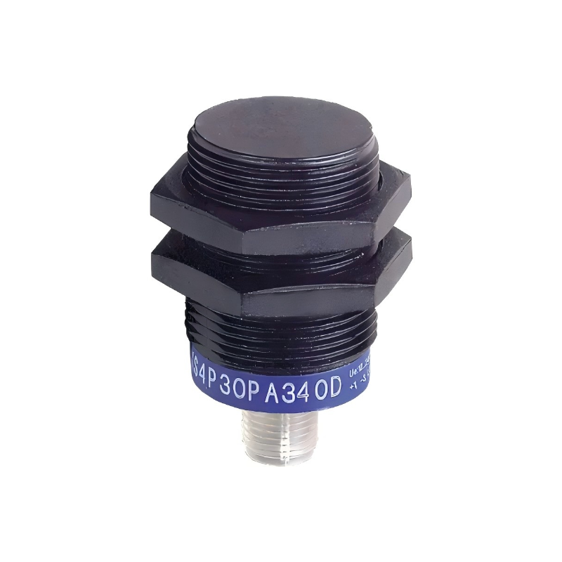 Telemecanique Sensors XS4P30PA340D inductive proximity sensor, XS series M30 sensor, 15 mm sensing distance, 12–24 VDC supply, PPS housing, M12 connector, reliable metal detection sensor for industrial automation applications.