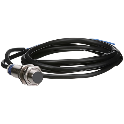 Telemecanique XS612B1MAL2 XS6 M12 inductive proximity sensor, 4 mm sensing distance, 24–240 VAC/DC, brass housing, L54 mm size, 2 m cable, reliable industrial automation sensor for object detection.