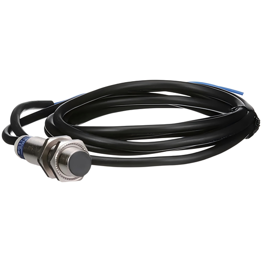 Telemecanique XS612B1MAL2 XS6 M12 inductive proximity sensor, 4 mm sensing distance, 24–240 VAC/DC, brass housing, L54 mm size, 2 m cable, reliable industrial automation sensor for object detection.