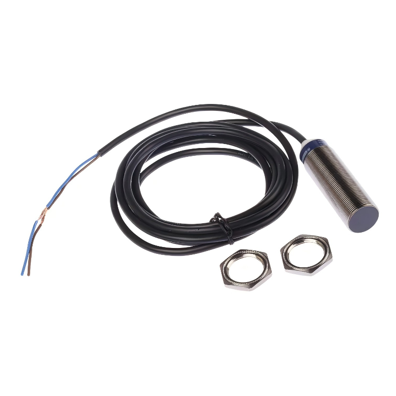 Telemecanique Sensors XS618B1MAL2 inductive proximity sensor XS6 M18, 8 mm sensing distance, brass housing, 62 mm length, 24–240 VAC/DC supply, 2 m cable, industrial metal detection sensor for automation equipment.