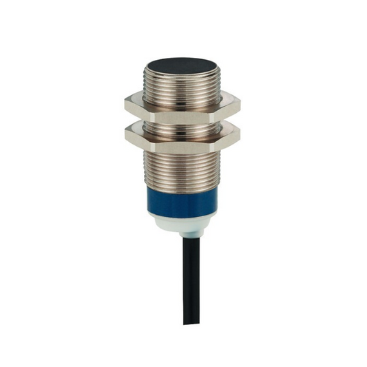 Telemecanique XS618B1PAL2 XS6 M18 inductive proximity sensor, 62 mm brass body, 8 mm sensing distance, 12–48 VDC, 2 m cable, industrial-grade sensor for metal detection in automation systems.
