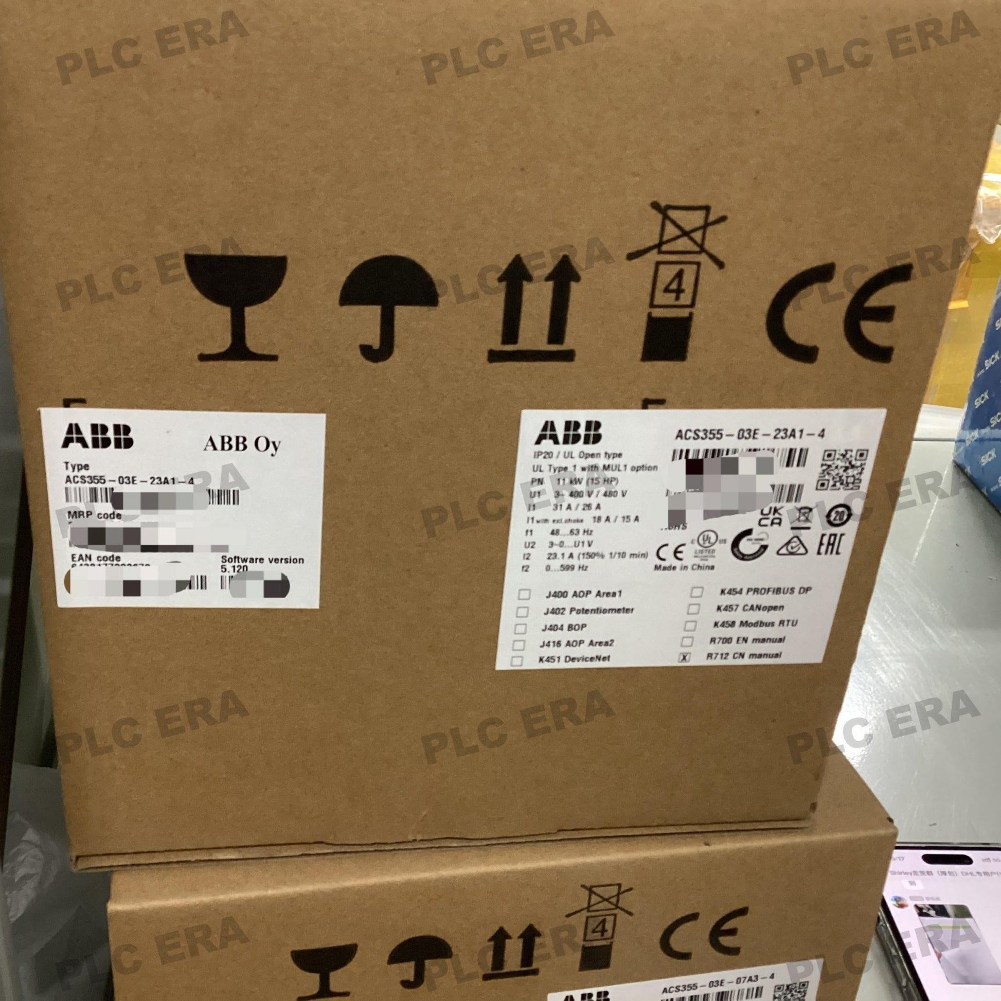 Front view of ABB ACS355-03E-23A1-4 drive 3ABD0000058252 showing control panel