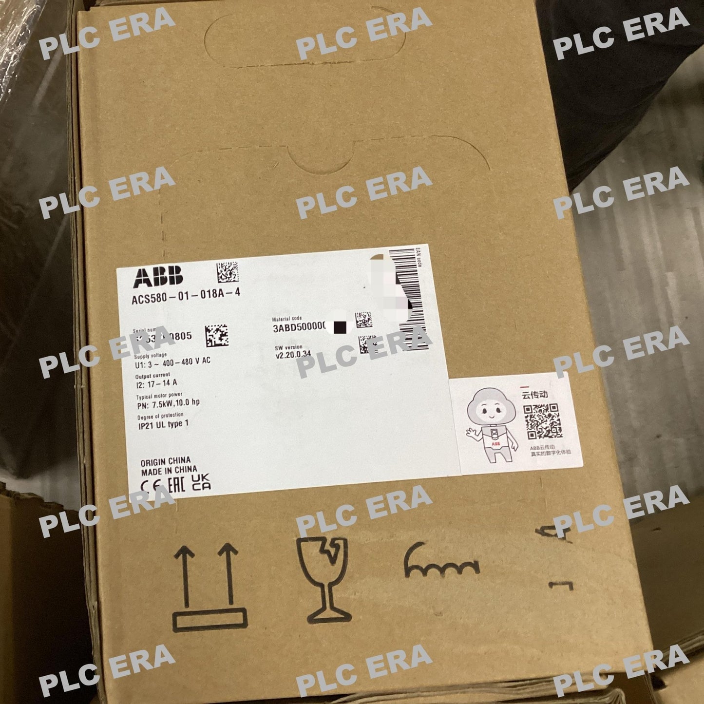 Front view of ABB ACS580-01-018A-4 drive 3ABD50000038959 showing control panel