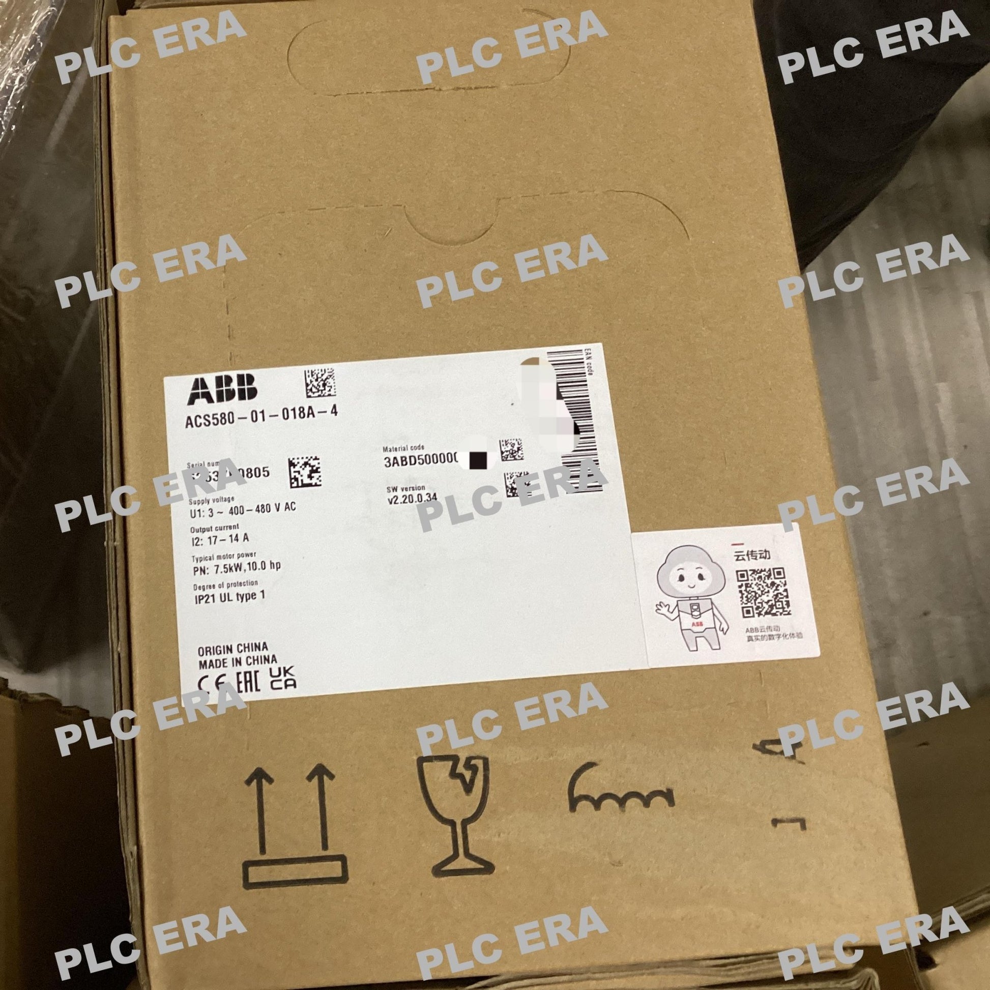 Front view of ABB ACS580-01-018A-4 drive 3ABD50000038959 showing control panel