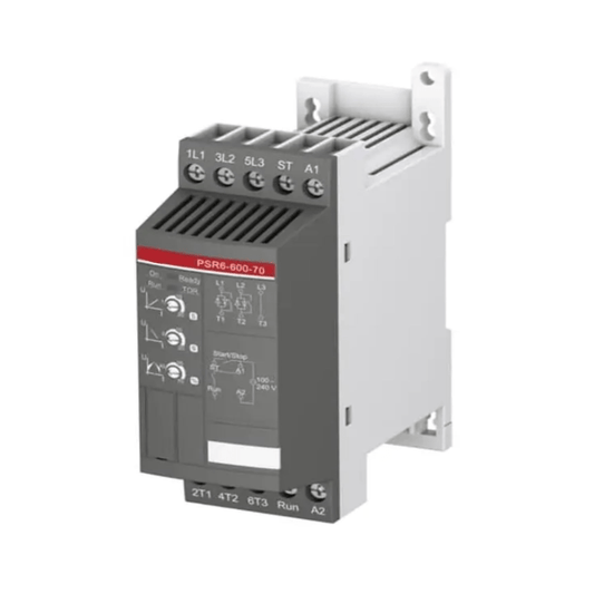 Original New ABB PSR6-600-70 compact soft starter 6.8A 208-600V IP20 front view