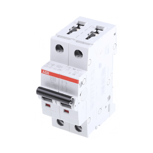 Original New ABB S202-C20 2-pole 20A C-curve miniature circuit breaker System Pro M Compact S200 front view