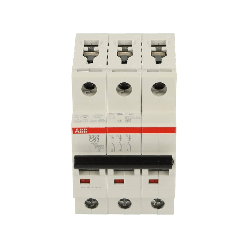 Original New ABB S203-C63 3-pole 63A C-curve miniature circuit breaker System Pro M Compact S200 front view