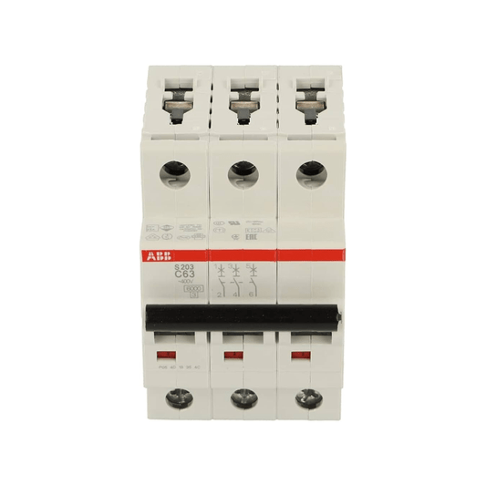 Original New ABB S203-C63 3-pole 63A C-curve miniature circuit breaker System Pro M Compact S200 front view