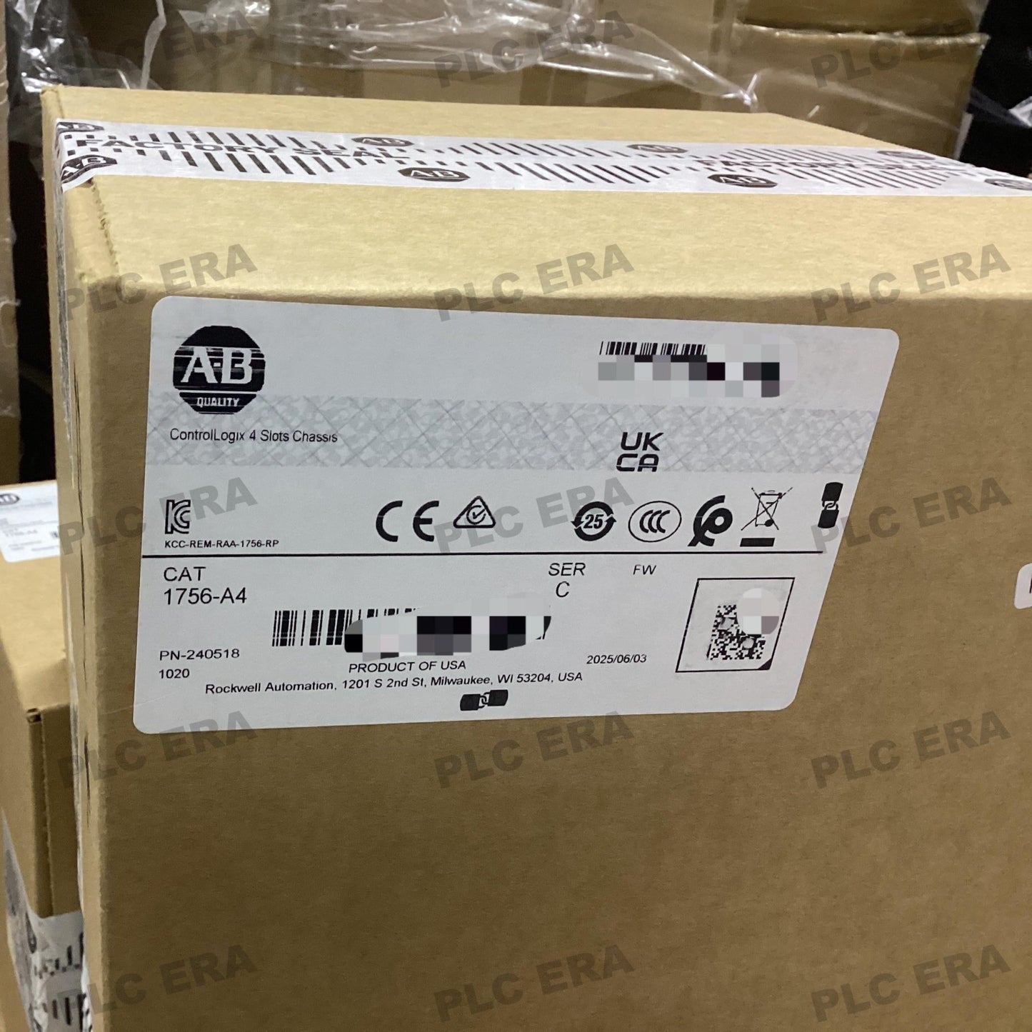 Front view of Allen‑Bradley 1756‑A4 showing 4 module slots and backplane connectors