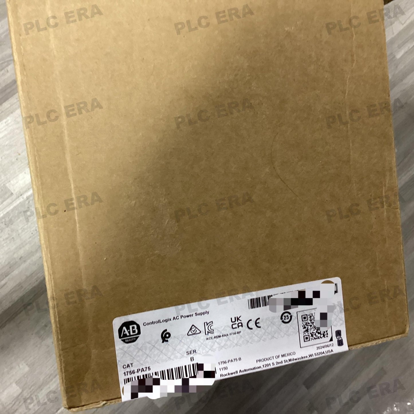 Front view of Allen‑Bradley 1756‑PA75 showing status LEDs and power terminals