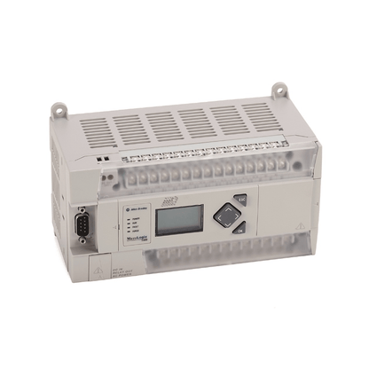 Original New Allen-Bradley 1766-L32BXBA MicroLogix 1400 32-point controller front view with LCD display