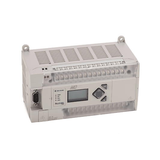 Original New Allen-Bradley 1766-L32BXBA MicroLogix 1400 32-point controller front view with LCD display