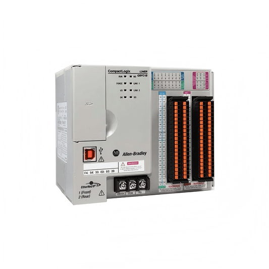 Allen‑Bradley 1769‑L24ER‑QBFC1B CompactLogix 5370 L2 controller with dual EtherNet/IP ports, USB port, and embedded I/O for industrial automation