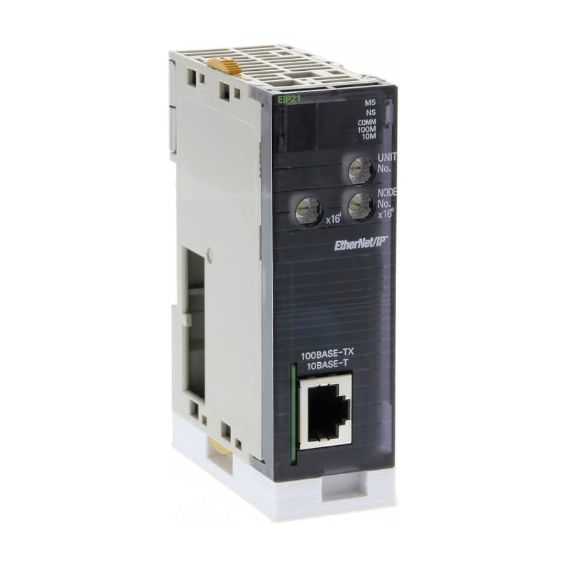 Omron CJ1W-EIP21 CJ series EtherNet/IP unit with single RJ45 port front view