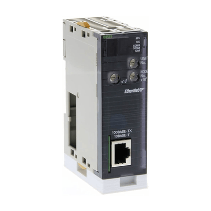 Omron CJ1W-EIP21 CJ series EtherNet/IP unit with single RJ45 port front view