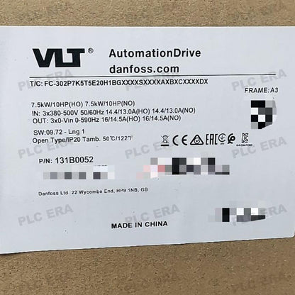Danfoss FC - 302P7K5T5E20H1BGXXXXSXXXXAXBXCXXXXDX VLT® FC - 302 7.5 kW 131B0052 - PLC ERA