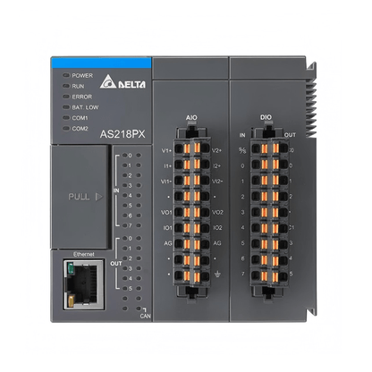 Original New Delta AS228T-A AS200 series mid-range PLC CPU module 16DI/12DO NPN front view