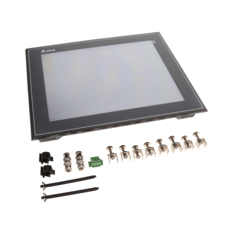 Original New Delta DOP-112MX 12-inch Advanced Multimedia HMI touchscreen with dual Ethernet and 4 COM ports front view